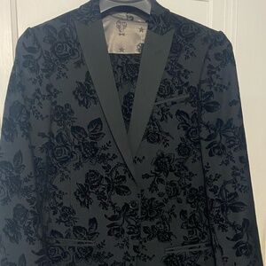 3 piece floral slim fit tuxedo with double breast vest/waistcoat
